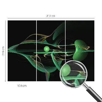23D-Fototapete fürs Wohnzimmer mit grünem Wellenmotiv
