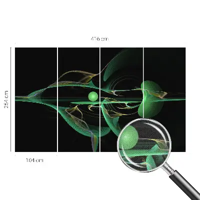 23D-Fototapete fürs Wohnzimmer mit grünem Wellenmotiv