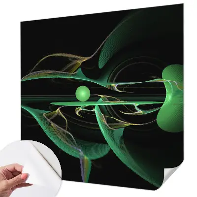 23D-Fototapete fürs Wohnzimmer mit grünem Wellenmotiv