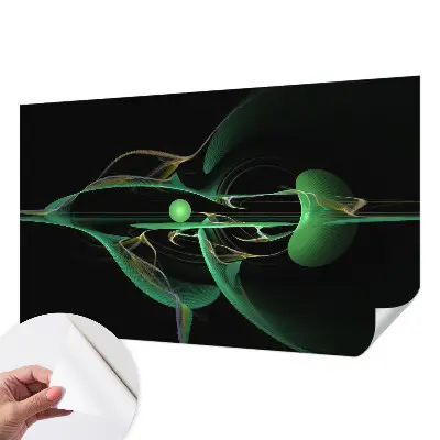 23D-Fototapete fürs Wohnzimmer mit grünem Wellenmotiv