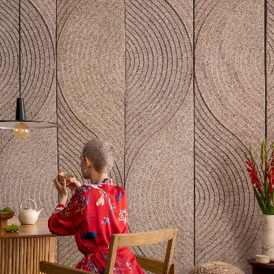 Selbstklebende Fototapete fürs Wohnzimmer mit wellenförmigem Holzdesign