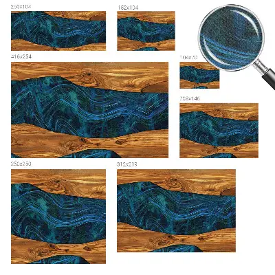Motivtapete fürs Wohnzimmer mit blauem Holzdesign