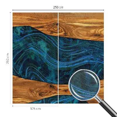 Motivtapete fürs Wohnzimmer mit blauem Holzdesign