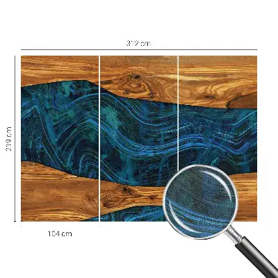 Motivtapete fürs Wohnzimmer mit blauem Holzdesign
