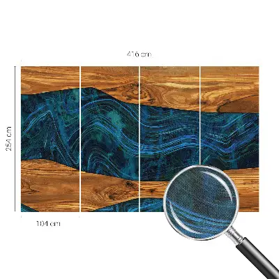 Motivtapete fürs Wohnzimmer mit blauem Holzdesign