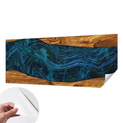 Motivtapete fürs Wohnzimmer mit blauem Holzdesign