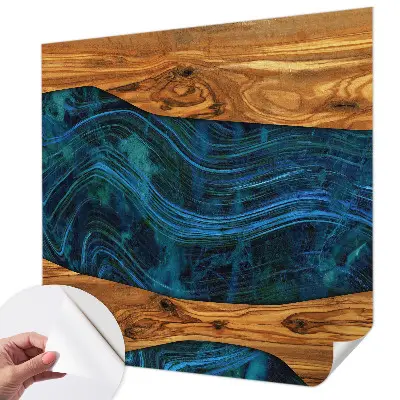 Motivtapete fürs Wohnzimmer mit blauem Holzdesign