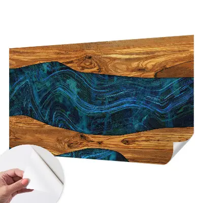 Motivtapete fürs Wohnzimmer mit blauem Holzdesign