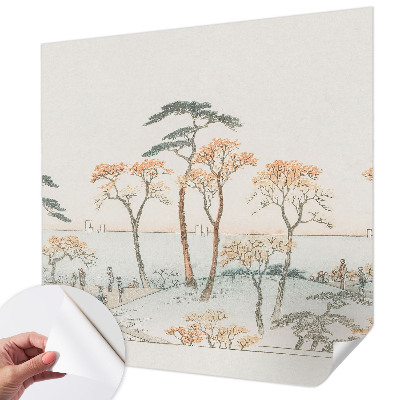 Moderne Fototapete nach Maß mit friedlicher Landschaftsillustration