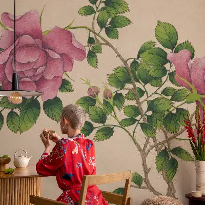 Selbstklebende Fototapete fürs Schlafzimmer mit romantischem Rosenmotiv