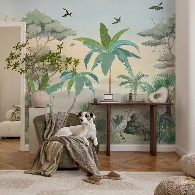 28D-Fototapete fürs Schlafzimmer mit exotischer Pflanzenoptik