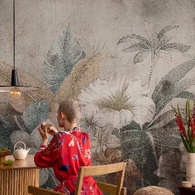 29D-Fototapete fürs Wohnzimmer mit floralem Motiv „Blumentraum“
