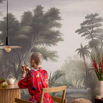 Vintage Tapete mit exotischem Landschaftsdesign