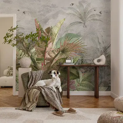 30D-Fototapete fürs Schlafzimmer mit exotischem Dschungelmotiv