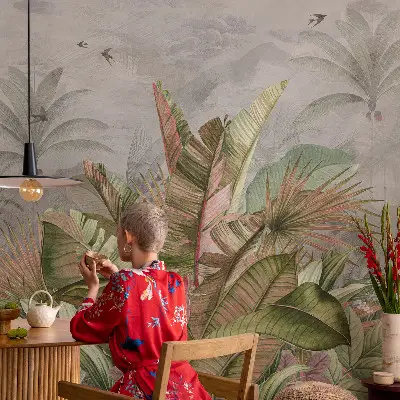 30D-Fototapete fürs Schlafzimmer mit exotischem Dschungelmotiv