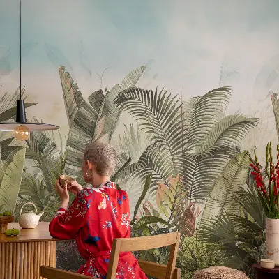 30D-Fototapete fürs Wohnzimmer mit tropischem Paradiesmotiv