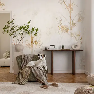 Vintage Tapete mit botanischem Motiv in eleganter Optik