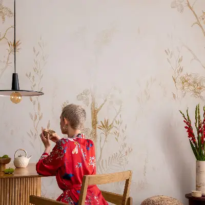 Vintage Tapete mit botanischem Motiv in eleganter Optik