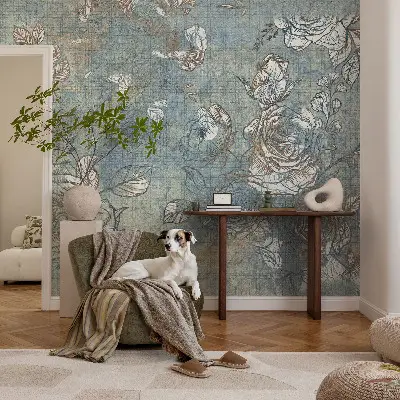 31D-Fototapete fürs Wohnzimmer mit romantischem Rosenmotiv
