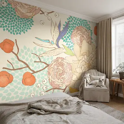Selbstklebende Fototapete fürs Schlafzimmer mit Blumenmotiv