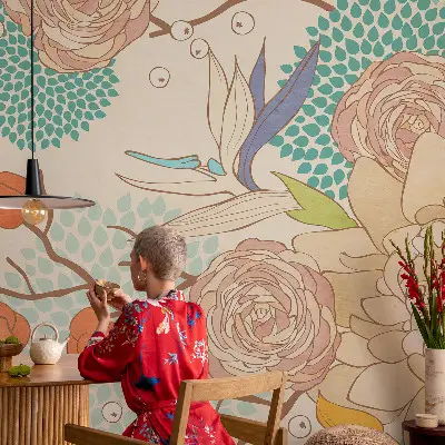 Selbstklebende Fototapete fürs Schlafzimmer mit Blumenmotiv