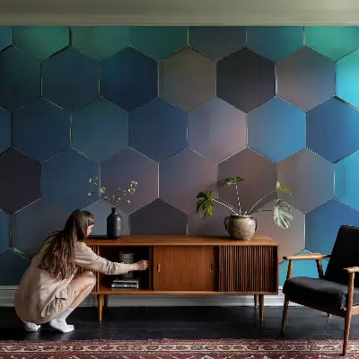 Selbstklebende Fototapete für die Wand mit blauem Sechseckmuster