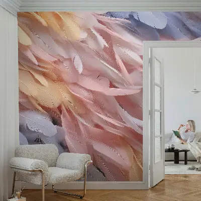 Selbstklebende Fototapete fürs Kinderzimmer mit pastellfarbenen Federn