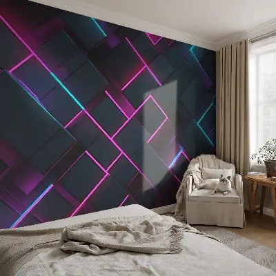 32D-Fototapete mit neonfarbenem geometrischem Muster