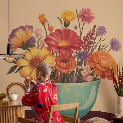 Moderne Fototapete nach Maß mit einem farbenfrohen Blumenstrauß