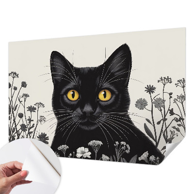 Motivtapete nach Maß mit Katzen- und Blumenmotiv