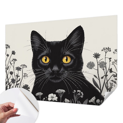 Motivtapete nach Maß mit Katzen- und Blumenmotiv