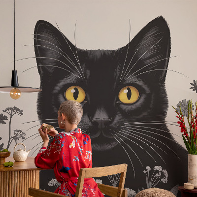 Motivtapete nach Maß mit Katzen- und Blumenmotiv