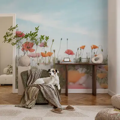 Motivtapete fürs Wohnzimmer mit Mohnblumenmotiv