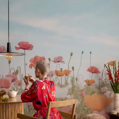 Motivtapete fürs Wohnzimmer mit Mohnblumenmotiv