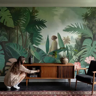 Selbstklebende Fototapete fürs Wohnzimmer mit exotischem Dschungelmotiv