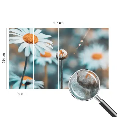 Selbstklebende Fototapete fürs Kinderzimmer mit Motiv einer Kamillenblüte in warmen Farben
