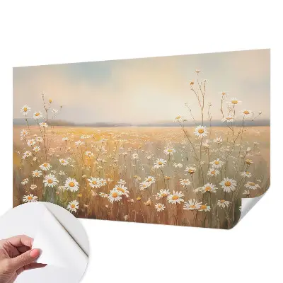 33D-Fototapete fürs Wohnzimmer mit Motiv einer Blumenwiese
