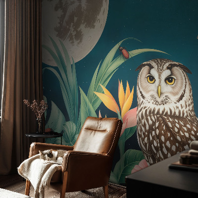 33D-Fototapete fürs Schlafzimmer mit Mond-Safari-Motiv