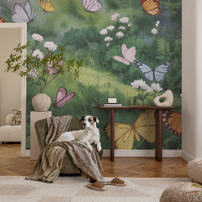 Vintage tapete Schmetterlinge auf der Wiese