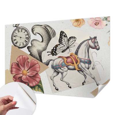 Selbstklebende Fototapete fürs Wohnzimmer mit Vintage-Blumenmuster