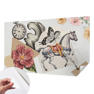 Selbstklebende Fototapete fürs Wohnzimmer mit Vintage-Blumenmuster