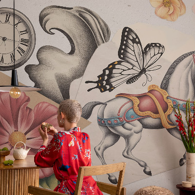 Selbstklebende Fototapete fürs Wohnzimmer mit Vintage-Blumenmuster
