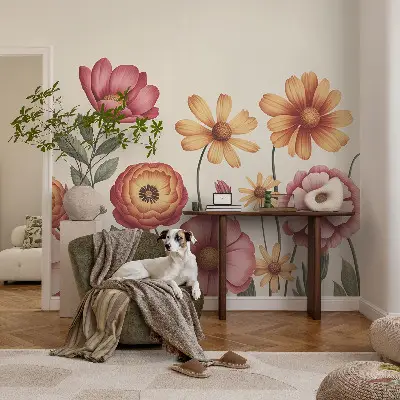 Selbstklebende Fototapete fürs Schlafzimmer mit floralem Blumenarrangement