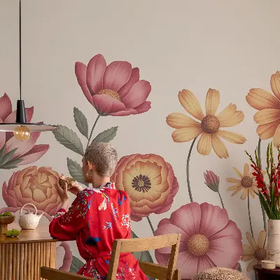 Selbstklebende Fototapete fürs Schlafzimmer mit floralem Blumenarrangement