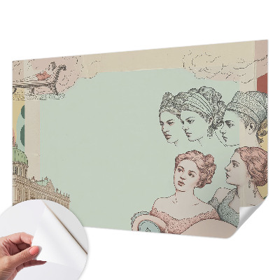 34D-Fototapete mit klassischer Collage als Motiv