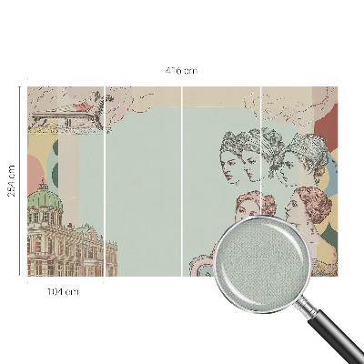 34D-Fototapete mit klassischer Collage als Motiv