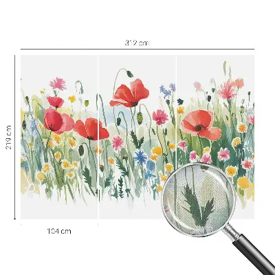 34D-Fototapete fürs Wohnzimmer mit Motiv einer Sommerwiese