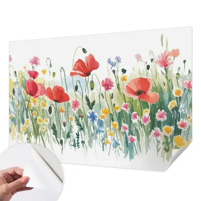 34D-Fototapete fürs Wohnzimmer mit Motiv einer Sommerwiese