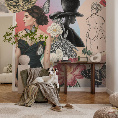 Motivtapete fürs Wohnzimmer mit Blumen- und Porträtmotiven