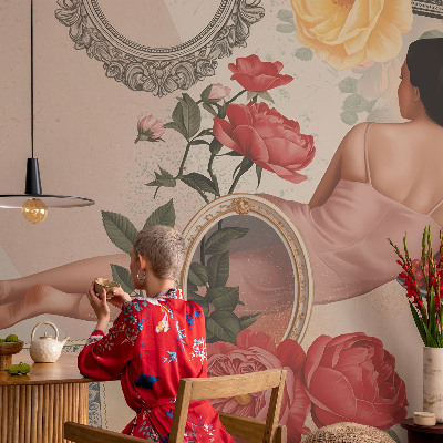 Selbstklebende Fototapete fürs Wohnzimmer Florale Eleganz